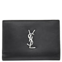 サンローラン SAINT LAURENT モノグラム ロゴ ブラック レザー 二つ折り財布 シルバー金具 黒 コンパクト ウォレット