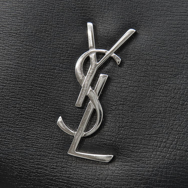サンローラン SAINT LAURENT モノグラム ロゴ ブラック レザー 二つ折り財布 シルバー金具 黒 コンパクト ウォレット