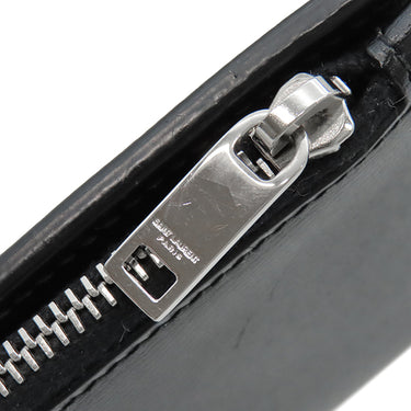 サンローラン SAINT LAURENT モノグラム ロゴ ブラック レザー 二つ折り財布 シルバー金具 黒 コンパクト ウォレット