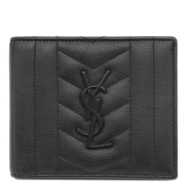 サンローラン SAINT LAURENT モノグラム ウォレット 453210 ブラック レザー 二つ折り財布 ブラック金具 黒 札入れ ステッチ