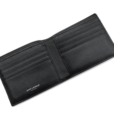 サンローラン SAINT LAURENT モノグラム ウォレット 453210 ブラック レザー 二つ折り財布 ブラック金具 黒 札入れ ステッチ