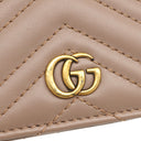 グッチ GUCCI ダブルG カードケース ウォレット 466492 ピンクベージュ レザー シェブロンキルティングナッパレザー 二つ折り財布 ゴールド金具 GG