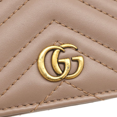 グッチ GUCCI ダブルG カードケース ウォレット 466492 ピンクベージュ レザー シェブロンキルティングナッパレザー 二つ折り財布 ゴールド金具 GG