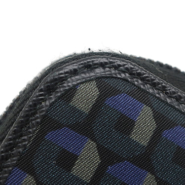 プラダ PRADA ロゴ ラウンドファスナー ブラック×ネイビー ナイロン サフィアーノレザー 長財布 ブラック金具 黒 紺 総柄