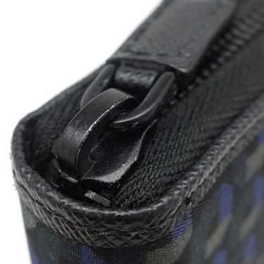 プラダ PRADA ロゴ ラウンドファスナー ブラック×ネイビー ナイロン サフィアーノレザー 長財布 ブラック金具 黒 紺 総柄