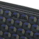 プラダ PRADA ロゴ ラウンドファスナー ブラック×ネイビー ナイロン サフィアーノレザー 長財布 ブラック金具 黒 紺 総柄