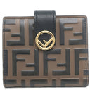 フェンディ FENDI エフ イズ フェンディ 8M0386 マヤブラウン×ブラック レザー 二つ折り財布 ゴールド金具 ミニ財布 茶 黒