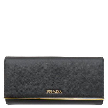プラダ PRADA ロゴ プレート 1MH132 NERO レザー サフィアーノレザー 長財布 ゴールド金具 黒 二つ折り