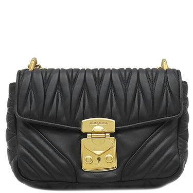 ミュウミュウ MIU MIU マテラッセ ブラック レザー ショルダーバッグ ゴールド金具 黒 チェーンストラップ