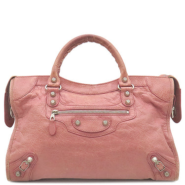 バレンシアガ BALENCIAGA ジャイアント シティ 281770 ピンク レザー 2WAYバッグ シルバー金具 ハンドバッグ ショルダー 肩掛け ミラー付き