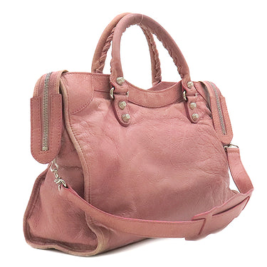 バレンシアガ BALENCIAGA ジャイアント シティ 281770 ピンク レザー 2WAYバッグ シルバー金具 ハンドバッグ ショルダー 肩掛け ミラー付き