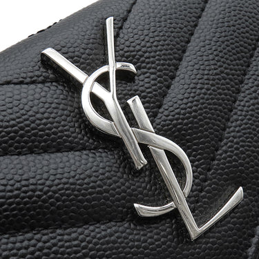 サンローラン SAINT LAURENT モノグラム スモール エンベロープウォレット 414404 ブラック レザー コインケース シルバー金具 黒 小銭入れ カード入れ