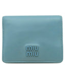 ミュウミュウ MIU MIU ソフティ パデッド マテラッセ ブルー レザー 二つ折り財布 ゴールド金具 水色 ロゴ コンパクト