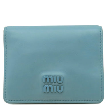 ミュウミュウ MIU MIU ソフティ パデッド マテラッセ ブルー レザー 二つ折り財布 ゴールド金具 水色 ロゴ コンパクト