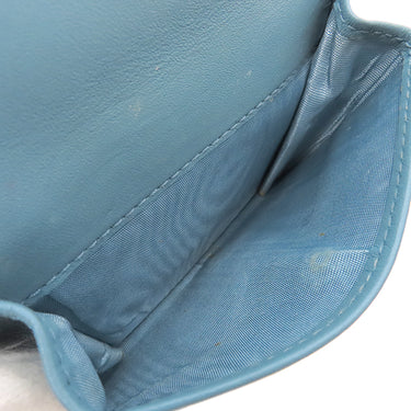 ミュウミュウ MIU MIU ソフティ パデッド マテラッセ ブルー レザー 二つ折り財布 ゴールド金具 水色 ロゴ コンパクト