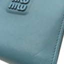 ミュウミュウ MIU MIU ソフティ パデッド マテラッセ ブルー レザー 二つ折り財布 ゴールド金具 水色 ロゴ コンパクト