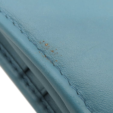 ミュウミュウ MIU MIU ソフティ パデッド マテラッセ ブルー レザー 二つ折り財布 ゴールド金具 水色 ロゴ コンパクト