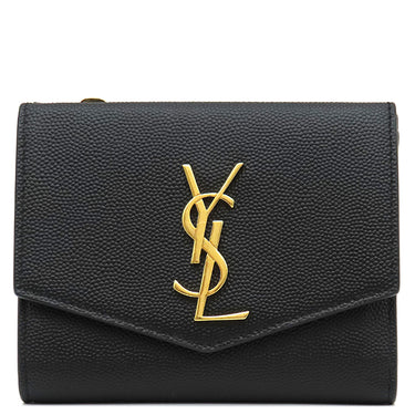サンローラン SAINT LAURENT アップタウン コンパクトウォレット 582296 ブラック レザー 二つ折り財布 ゴールド金具 黒