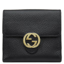 グッチ GUCCI インターロッキングG 二つ折り ウォレット 615525 ブラック レザー 二つ折り財布 ゴールド金具 黒 コンパクトウォレット アウトレット品