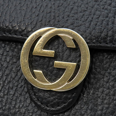 グッチ GUCCI インターロッキングG 二つ折り ウォレット 615525 ブラック レザー 二つ折り財布 ゴールド金具 黒 コンパクトウォレット アウトレット品