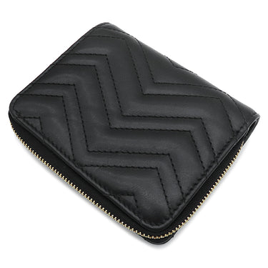 グッチ GUCCI GG マーモント ミニジップ ウォレット 813370 ブラック レザー 二つ折り財布 ゴールド金具 黒 コンパクト ラウンドジップ