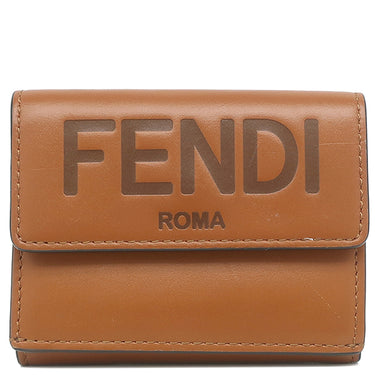フェンディ FENDI ロゴ ローママイクロ 8M0395 ブラウン レザー 三つ折り財布 ゴールド金具 ミニ財布 茶