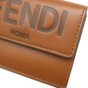 フェンディ FENDI ロゴ ローママイクロ 8M0395 ブラウン レザー 三つ折り財布 ゴールド金具 ミニ財布 茶