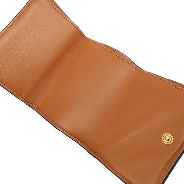 フェンディ FENDI ロゴ ローママイクロ 8M0395 ブラウン レザー 三つ折り財布 ゴールド金具 ミニ財布 茶