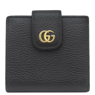 グッチ GUCCI GG プチマーモント コンパクト ジップ ウォレット 523193 ブラック レザー 二つ折り財布 ゴールド金具 黒 コンパクトウォレット