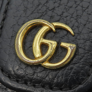 グッチ GUCCI GG プチマーモント コンパクト ジップ ウォレット 523193 ブラック レザー 二つ折り財布 ゴールド金具 黒 コンパクトウォレット
