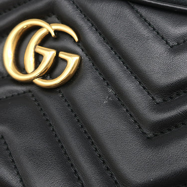 グッチ GUCCI GGマーモント チェーンショルダー 546581 ブラック レザー ショルダーバッグ ゴールド金具 黒 シェブロン キルティング