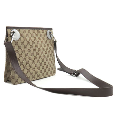 グッチ GUCCI GG ショルダーバッグ 120841 ブラウン GGキャンバス レザー ショルダーバッグ シルバー金具 茶 斜め掛け