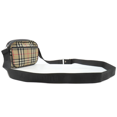 バーバリー BURBERRY ノバチェック クロスボディ 8010152 ベージュ×ブラック ナイロン レザー ショルダーバッグ シルバー金具 黒 斜め掛け