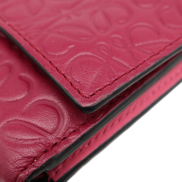 ロエベ LOEWE リピート スモール バーティカル ウォレット C499S97X04 ラズベリー カーフ エンボスシルクカーフ 三つ折り財布 シルバー金具 アナグラム エンボス加工