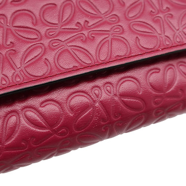 ロエベ LOEWE リピート スモール バーティカル ウォレット C499S97X04 ラズベリー カーフ エンボスシルクカーフ 三つ折り財布 シルバー金具 アナグラム エンボス加工