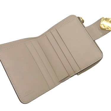 フェンディ FENDI FF ダイヤモンド 財布 グレー レザー 二つ折り財布 ゴールド金具 グレージュ コンパクトウォレット