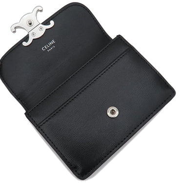 セリーヌ CELINE トリオンフ フラップ付き カードホルダー ブラック カーフ カードケース シルバー金具 黒 カード入れ 名刺入れ