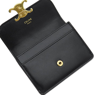 セリーヌ CELINE トリオンフ フラップ付き カードホルダー ブラック カーフ シャイニーカーフスキン カードケース ゴールド金具 黒 カード入れ 名刺入れ