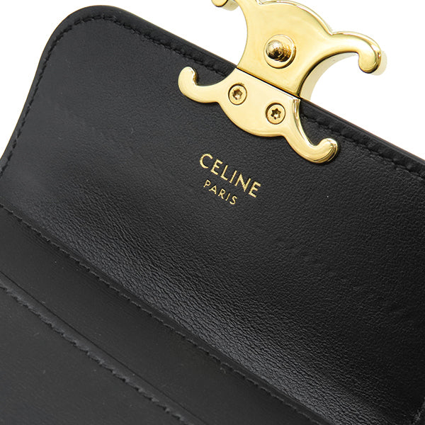 セリーヌ CELINE トリオンフ カードケース 名刺入れ ブラック カーフ セリーヌ CELINE トリオンフ フラップ付き カードホルダー ブラック