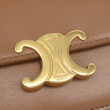 セリーヌ CELINE トリオンフ フラップ付き カードホルダー ブラウン系 カーフ シャイニーカーフスキン カードケース ゴールド金具 茶