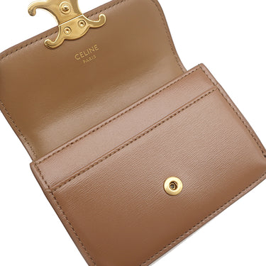 セリーヌ CELINE トリオンフ フラップ付き カードホルダー ブラウン系 カーフ シャイニーカーフスキン カードケース ゴールド金具 茶