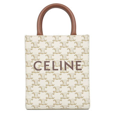 セリーヌ CELINE ミニ バーティカル カバ ホワイト レザー トリオンフキャンバス 2WAYバッグ ゴールド金具 白 トート ショルダー