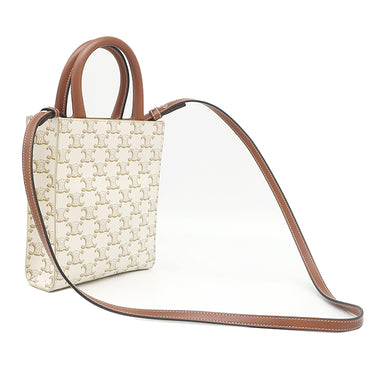 セリーヌ CELINE ミニ バーティカル カバ ホワイト レザー トリオンフキャンバス 2WAYバッグ ゴールド金具 白 トート ショルダー