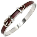 エルメス HERMES サンチュール ブラウンXシルバー レザー メタル バングル 赤茶 ブレスレット ベルトモチーフ　