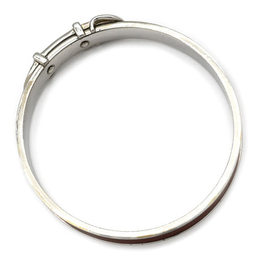 エルメス HERMES サンチュール ブラウンXシルバー レザー メタル バングル 赤茶 ブレスレット ベルトモチーフ　