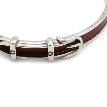 エルメス HERMES サンチュール ブラウンXシルバー レザー メタル バングル 赤茶 ブレスレット ベルトモチーフ　