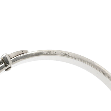 エルメス HERMES サンチュール ブラウンXシルバー レザー メタル バングル 赤茶 ブレスレット ベルトモチーフ　