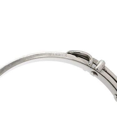 エルメス HERMES サンチュール ブラウンXシルバー レザー メタル バングル 赤茶 ブレスレット ベルトモチーフ　