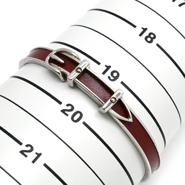 エルメス HERMES サンチュール ブラウンXシルバー レザー メタル バングル 赤茶 ブレスレット ベルトモチーフ　