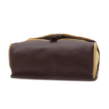 プラダ PRADA B10661 ナチュラル レザー キャンバス PELLICCIA WINTER ショルダーバッグ シルバー金具 ハムスター ファー 斜め掛け 茶